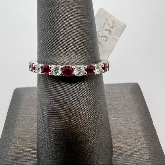 14k White Gold Diamond & Ruby Band Ring - Picture 7 of 8